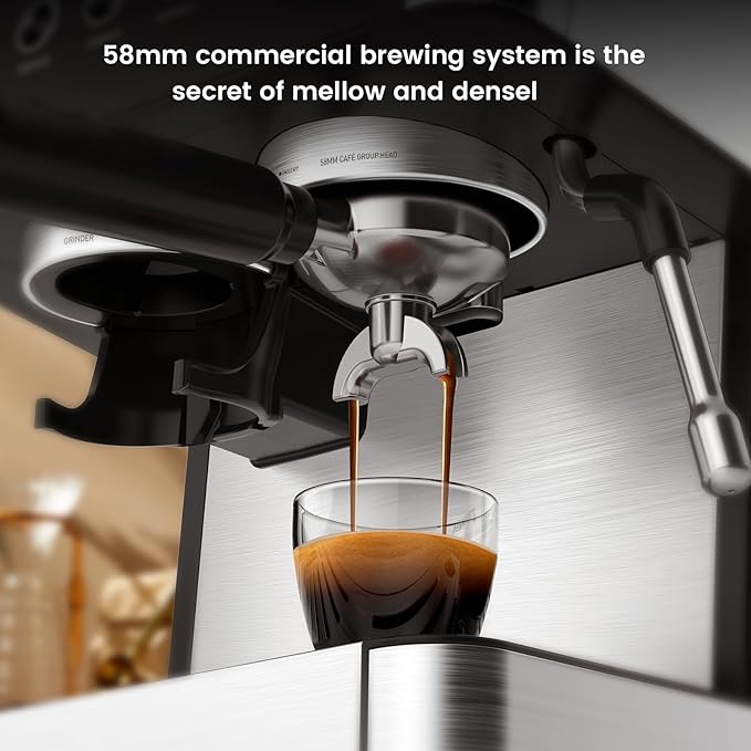 (2025 Upgrade)20 Bar Espresso Machine with Built-in Anti-Clog Coffee Grinder, Expresso Coffee Machines with Milk Steam Wand/Frother/Tamping Tools,Espresso Maker with Grinder for Lattes-Deep Black