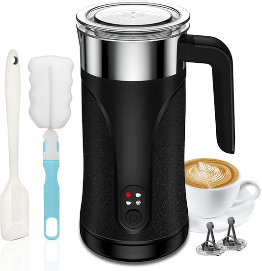 Ovetedot Milk Frother, 4-in-1 Milk Frother and Steamer, 10.1oz/300ml Automatic Hot and Cold Foam Maker and Milk Warmer, Electric Milk Frother for Coffee, Latte, Cappuccino, Matcha(Black)