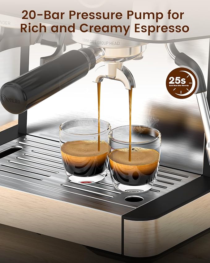 (2025 Upgrade Espresso Machine with Grinder, 20 Bar Professional Espresso Coffee Machine with Anti-Clog Design, Built-in Milk Frother Steam Wand-Perfect Cappuccino & Latte Maker for Home