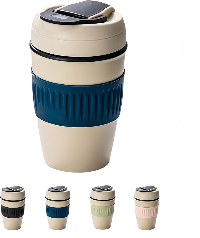 12oz Portable Vacuum Insulated Coffee Mug with Ceramic Inner, for Coffee, Flower Tea, Milk & Juice, Dual - Drinking, Leak - Proof (Blue)
