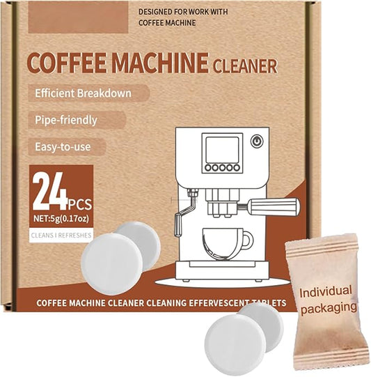 HI FINE CARE Coffee Machine Cleaner Tablets, Powerful Descaling & Deodorizing for All Coffee Makers, Espresso Machines & Single-Serve Devices, 24 Pack Effervescent Cleaning Tablets, 0.17 oz