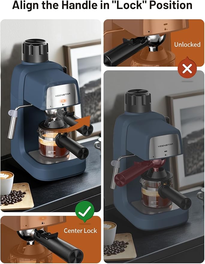 KEENSTAR 3.5Bar Espresso Machine with Milk Frother, 800W Compact Espresso and Cappuccino Machine with Preheating Function, 4 Cup Espresso Maker for Cappuccino or Latte, Gift for Coffee Lover