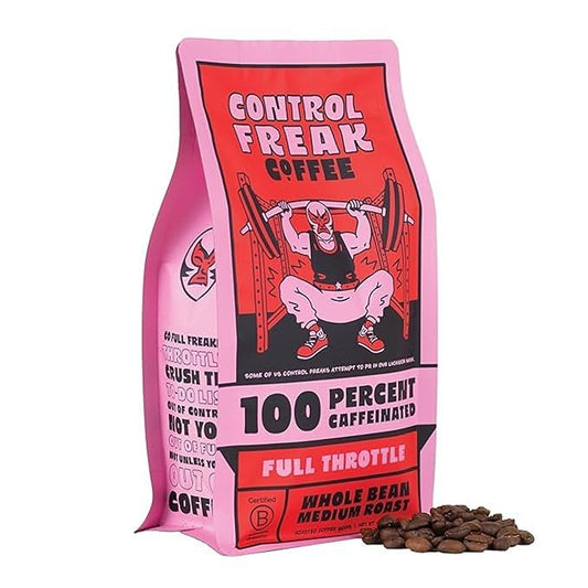Control Freak Coffee Full Throttle - 100% Caffeine Whole Bean Coffee (32 Oz) | High Caffeine Strong Blend | Freshly Roasted Specialty Coffee Beans | Bold Flavor, Smooth Roast Balanced Espresso