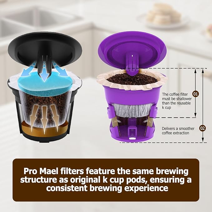 Pro Mael Disposable K Cup Filters, Coffee Filter Paper for Keurig Brewers Single Serve 1.0 and 2.0, Use with Reusable K Cup Pods, Natural Unbleached (100-Count)