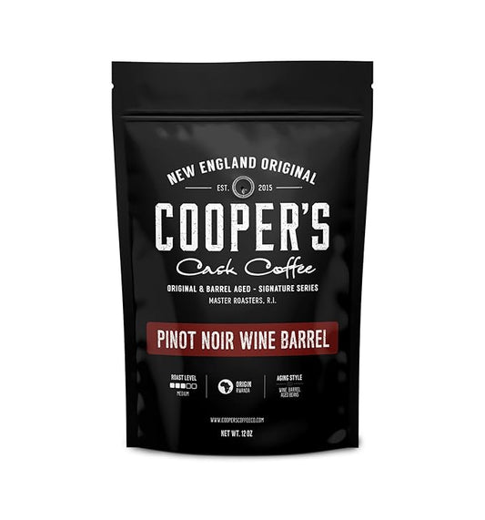 Wine Barrel Coffee Pinot Noir Aged Rwanda Beans, Incredibly Complex & Smooth Roasted Fresh - Whole bean 12oz Bag
