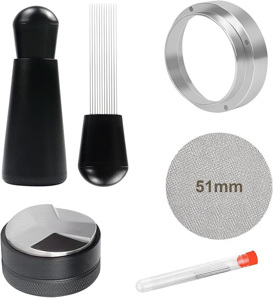 51mm Espresso Accessories Kit, Espresso Distributor, Dosing Funnel and Puck Screen Set, WDT Tool Espresso, Coffee Tamper Espresso Machine Accessories for 51 mm Portafilter Barista Tools