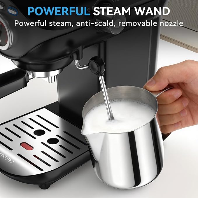 Espresso Machine 20 Bar, Compact Coffee Maker with Milk Frother Steam Wand Professional Espresso Coffee Machine with Removable Water Tank, Latte Cappuccino Machine for Home Office Use, Black
