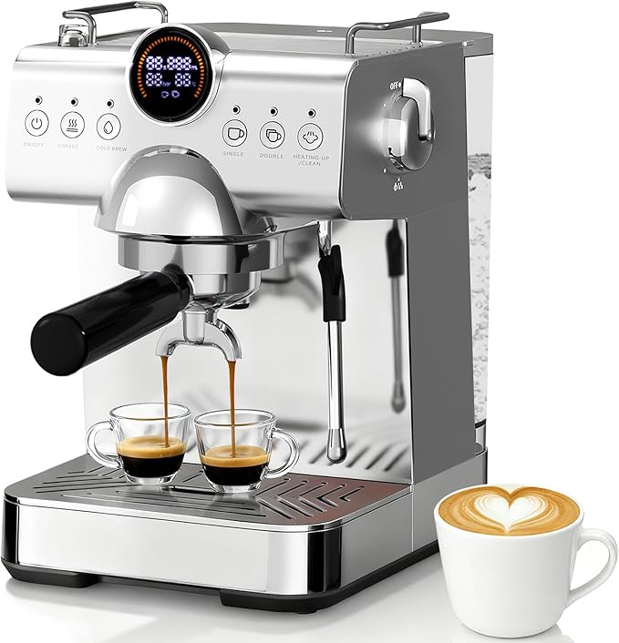 Havato 20 Bar Espresso Machine,Hot & Cold Brew Espresso Coffee Maker with Milk Frother,50oz Water Tank,LCD Display,Single & Double,Cappuccino & Latte Machine for Home