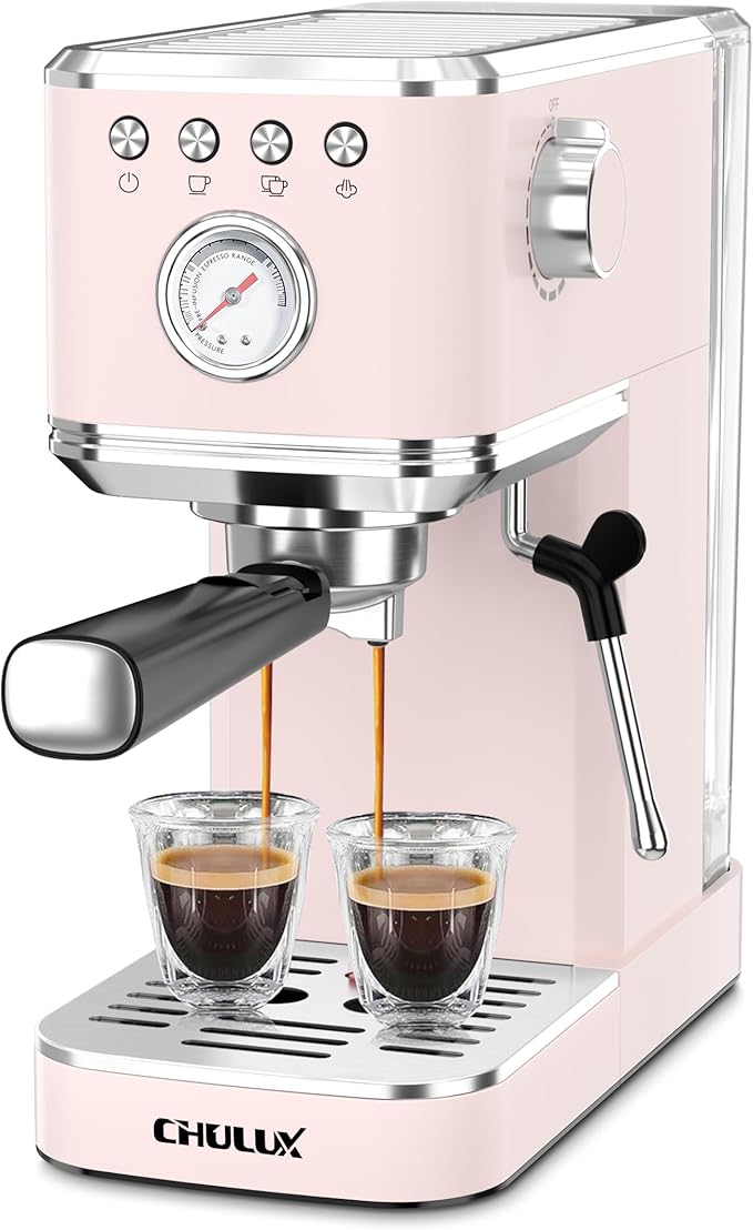 CHULUX Slim 2026 Upgrade Espresso Machine with Milk Frother Steam Wand, 20 Bar Professional Italian Pump Espresso Coffee Machine for Home Cappuccino & Latte Maker, Stainless Steel, Pink
