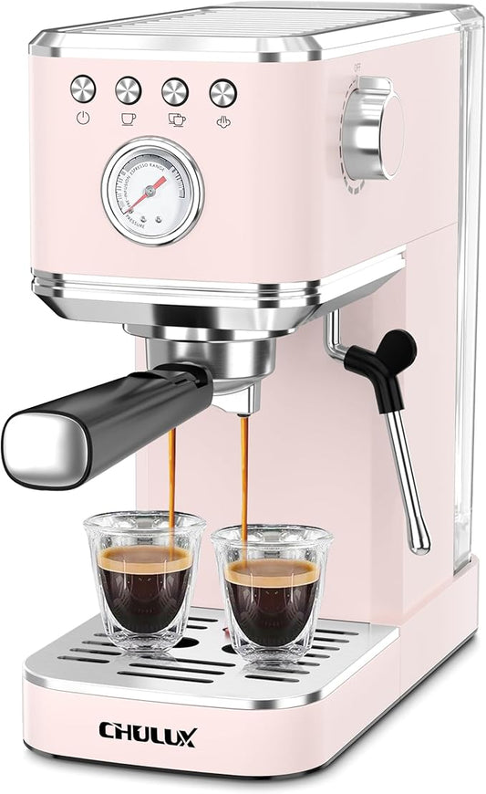 CHULUX Slim 2026 Upgrade Espresso Machine with Milk Frother Steam Wand, 20 Bar Professional Italian Pump Espresso Coffee Machine for Home Cappuccino & Latte Maker, Stainless Steel, Pink
