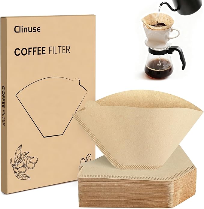 200 Count Cone Coffee Filters #2, Clinuse Unbleached Size 02 Coffee Filter 2-6 Cup, Disposable Natural Paper Filters, 02 Cone Filters for Pour Over and Drip Coffee Maker