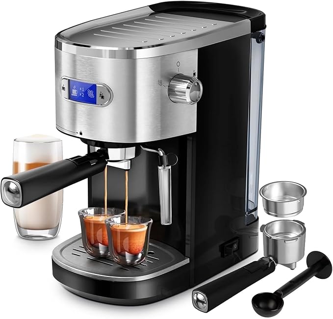 Xbeauty Espresso Machine 20 Bar, Semi-Automatic Professional Coffee Machine for Cappuccino & Latte with Milk Frother Steam Wand,LCD Display,45 oz Removable Water Tank,NTC Digital Temp Control,Black