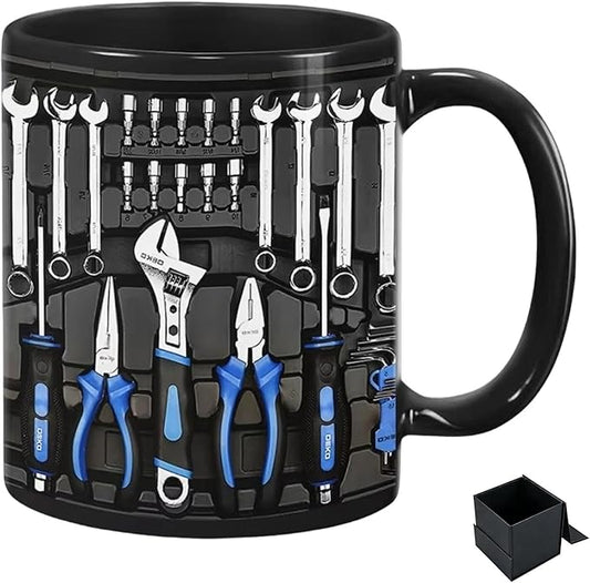 2026 New Mechanic Tool Kit with Fun 3D Printed Pattern Mug, 11oz Ceramic mechanical toolbox coffee cup Set, Perfect for Birthdays, Valentine's Day, and Father's Day (C)