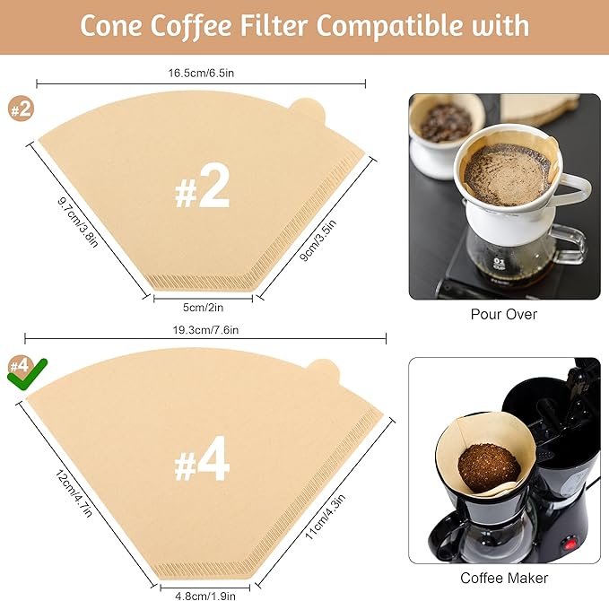 Hogurity Coffee Filters #4,200 Count Disposable Coffee Filters 8-12 Cup,No Blowout,Unbleached Natural Coffee Filters 4 Cone Paper for Pour Over Coffer Makers/Coffee Dripper Cones