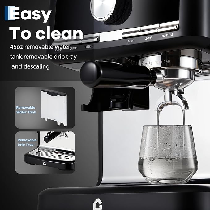Espresso Machine with Grinder & Milk Frother,20 Bar Professional Espresso Coffee Maker with Removable Water Tank,Steam Wand,for Home Use,Latte,Espresso,Cappuccino,Black
