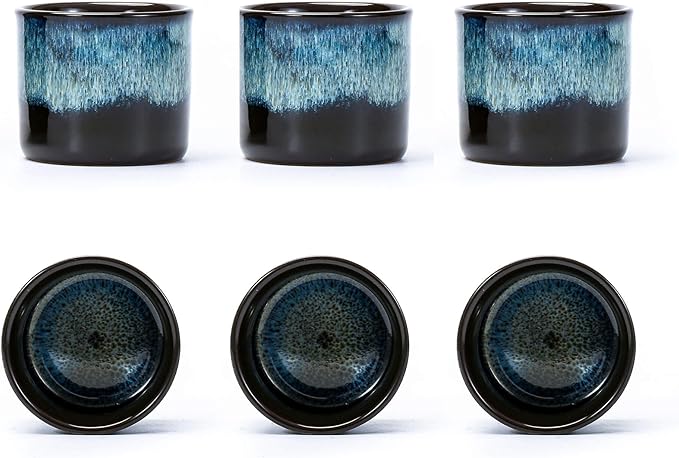 Espresso Cups Set of 6, Demitasse Cups 2.5 Ounces Coffee Mugs, Ceramic Teacups Japanese Tea Cups, Chinese Tea Cups (magic blue interior&exterior)