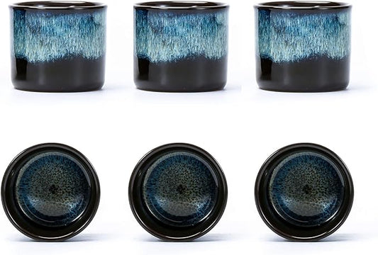 Espresso Cups Set of 6, Demitasse Cups 2.5 Ounces Coffee Mugs, Ceramic Teacups Japanese Tea Cups, Chinese Tea Cups (magic blue interior&exterior)