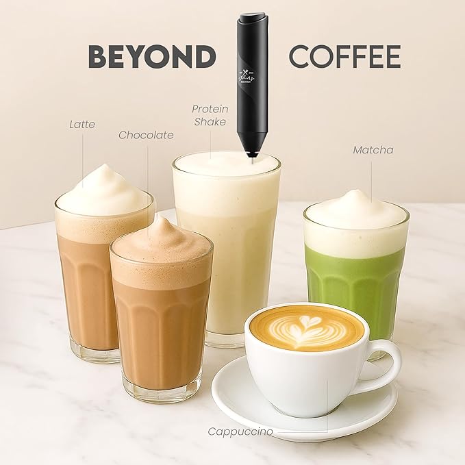 Zulay Kitchen Powerful Milk Frother Handheld with 2 Duracell AA Batteries – Ultra Fast Frother Wand Electric Drink Mixer for Coffee, Lattes, Cappuccinos, Matcha & Hot Chocolate – Portable Foam Maker
