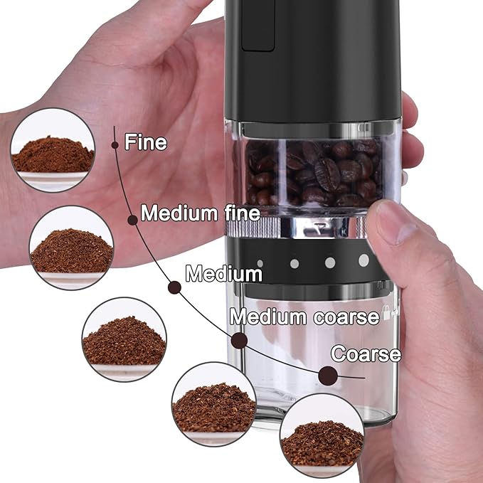 Coffee Grinder, Electric Portable Coffee bean Grinder, Adjustable Burr Mill with 5 Precise Grind Setting for Drip Espresso PourOver and More (Black)