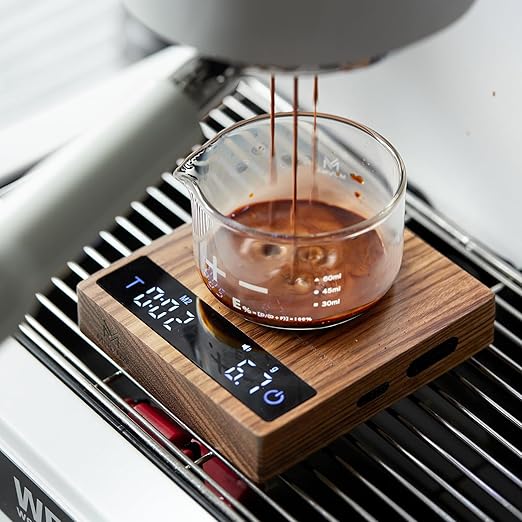MUVNA 0.1g High Precision Digital Mini Coffee Scale, 0.3g to 2kg Measuring Range Rechargeable Espresso Mini Scale with Tare Function, LED Display(Wood)