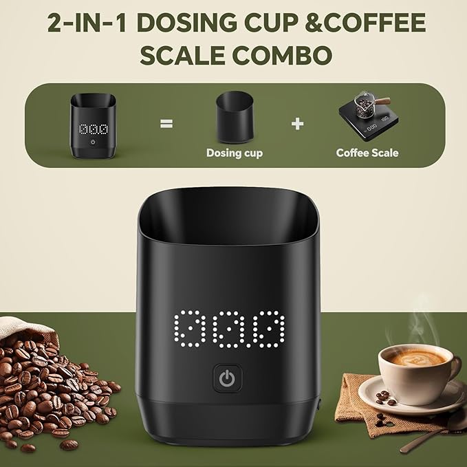 Digital Dosing Cup for Espresso with LED Scale - High Precision Coffee Grounds Measurer, Barista-Strength Brewing Accessory & Perfect Coffee Lover Gift (Black, Sleek Design)