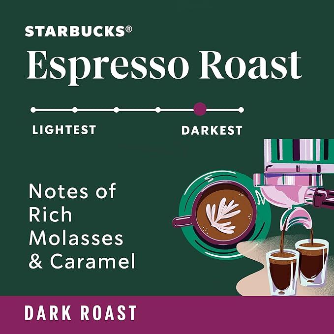 Starbucks Whole Coffee Beans, Dark Roast Hot or Iced Coffee, Espresso Roast, Six 18 oz Bags