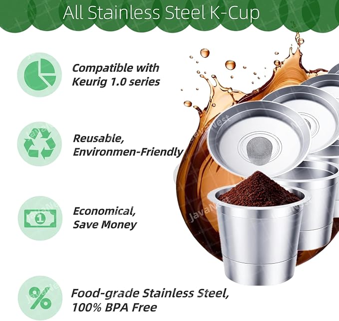 6 Pack Reusable K Cups for Keurig 1.0, Stainless Steel Reusable Coffee Pods for Keurig, Keurig Reusable Pods, Refillable Coffee Filter, Eco-Friendly, BPA-Free (6 * new for Keurig 1.0)