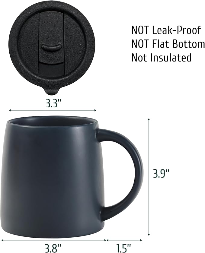 LINVIA Classic Mug, 14 oz Large Coffee Mug with Handle, Ceramic Porcelain Tea Cup, Smooth Matte (Sliding Lid, Red)