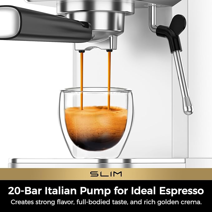 CHULUX Slim 2026 Upgrade Espresso Machine with Milk Frother Steam Wand, 20 Bar Professional Italian Pump Espresso Coffee Machine for Home Cappuccino & Latte Maker, Silver