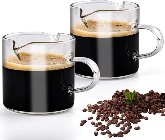 Jiodaueyu Glass Espresso Cups Set of 2, 4 OZ Double Spouts Cups, Espresso Coffee Bar Espresso Accessories
