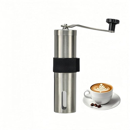 Stainless Steel Handheld Coffee Grinder Manual Coffee Mill Portable Compact Design Ceramic Burr Adjustable Coarseness Easy Clean for Home Office Travel Coffee Lovers (Silicone (Tall))