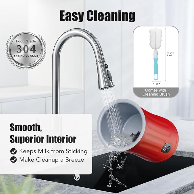 Ovetedot Milk Frother, Upgraded 4-in-1 Milk Frother and Steamer, Hot and Cold Foam Maker and Milk Warmer with Temperature Control & Auto Shut-Off, Frother for Coffee, Latte, Cappuccino, Matcha(Red)