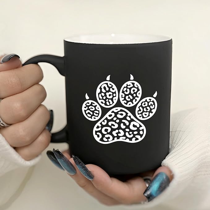 G MUGS Dog Paw Ceramic Coffee Mug, Leopard Print Pet Paw Design Mug, Tea Mug, Unique Animal Lover Gift for Women Men,13oz Black Mug