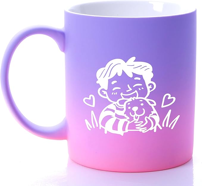 G MUGS Dog Lover Ceramic Coffee Mug - 13oz Ceramic Tea Mug with Kid & Puppy Hug Design, Gift for Men Boys Dog Enthusiasts Sunset Glow Mug