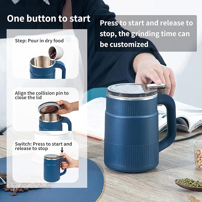 Electric Coffee Grinders，150-300w Blue Spice Grinder, One-Button Operation to Grinder Coffee Beans, Spices, Dry Herbs, Nuts, etc.1 Plastic Brush and 1 Plastic Spoon Included