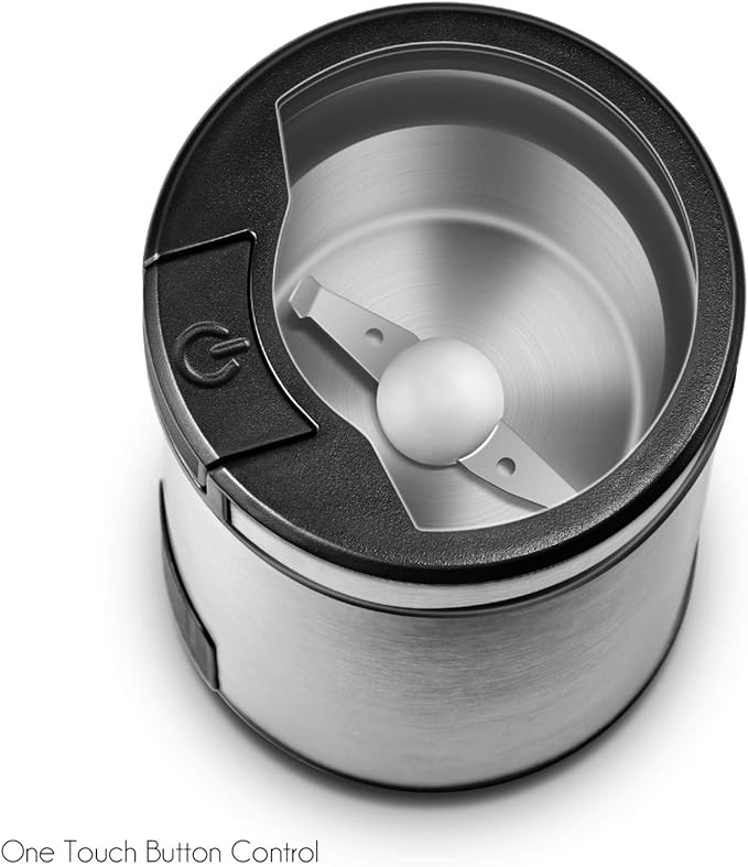 FSM Electric Coffee Grinder and Spice Mill with Safety Lock System – Rustproof Stainless Steel with Transparent Lid and Gripping Base – Grind Whole Beans, Seeds, Nuts, Herbs and Flaxseed -1.76 Oz.