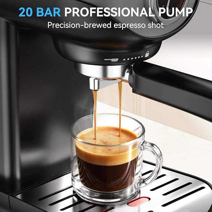 Espresso Machine 20 Bar, Compact Coffee Maker with Milk Frother Steam Wand Professional Espresso Coffee Machine with Removable Water Tank, Latte Cappuccino Machine for Home Office Use, Black