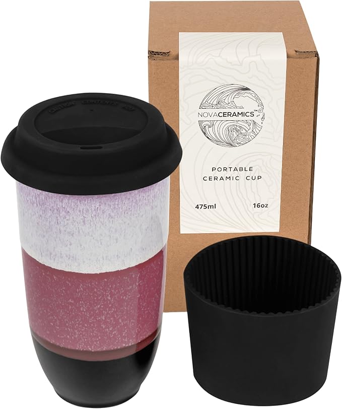 NOVA CERAMICS Coffee Travel Mug – Reusable Coffee Cup – Microwave & Dishwasher Safe Coffee Green Tumbler - Gifts For Women Men Him Her – 16oz – Eclipse