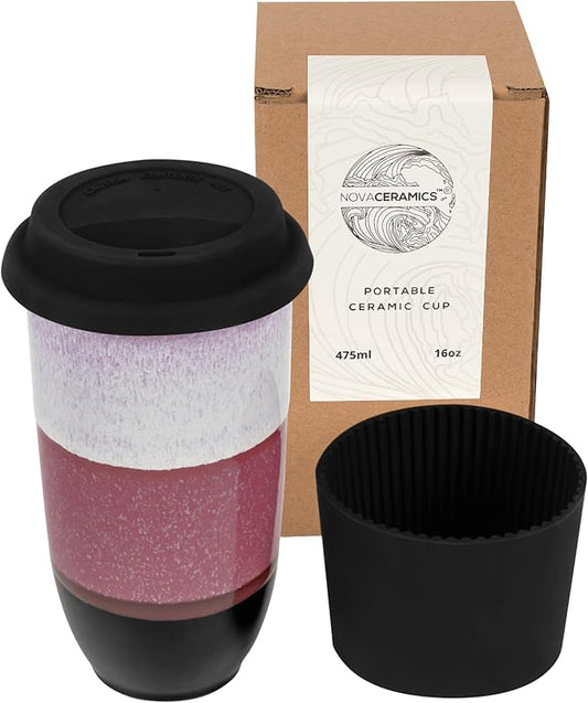 NOVA CERAMICS Coffee Travel Mug – Reusable Coffee Cup – Microwave & Dishwasher Safe Coffee Green Tumbler - Gifts For Women Men Him Her – 16oz – Eclipse