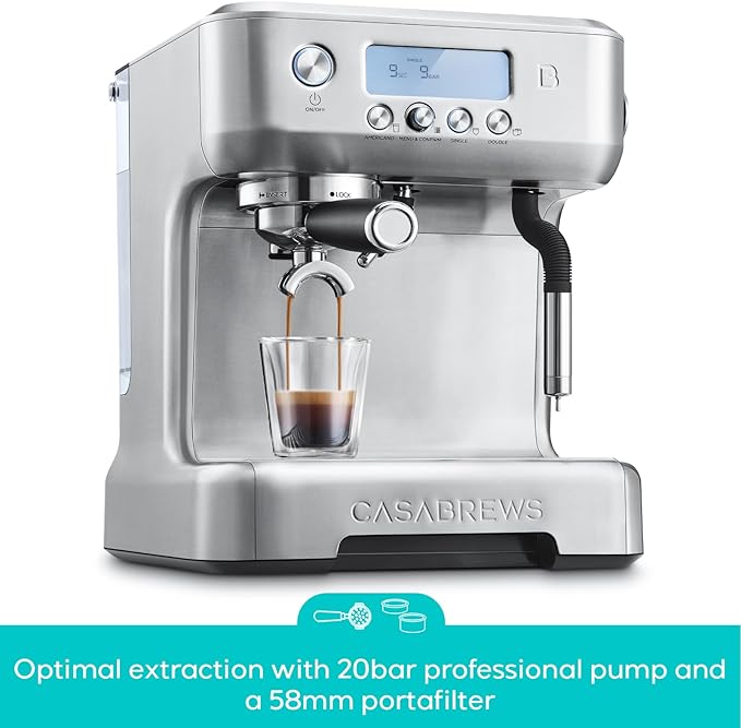 CASABREWS Neutron Pro Espresso Machine with Dual Boiler, 20 Bar Espresso Maker with Milk Frother and LCD Display, Cappuccino Latte Maker with Temperature Control, 91oz Water Tank, Stainless Steel