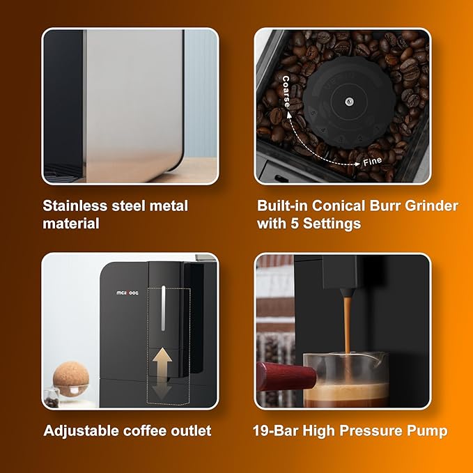 Mcilpoog Super Automatic Espresso Coffee Machine，Bean To Cup Fully Automatic Espresso Machine with Grinder,Easy To Use Wifi Touch Screen Coffee Maker.19 Bar Barista Pump(Hi series 01)