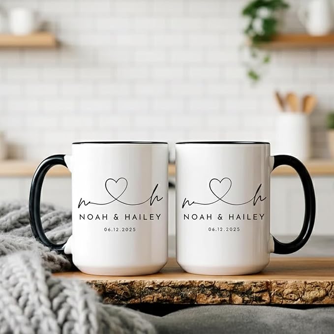 Personalized Mr & Mrs Coffee Mugs, Husband and Wife Mugs, Mr and Mrs Mug, Custom Couple Coffee Drinking Cup, New Bride Groom Wedding Cup Set 2