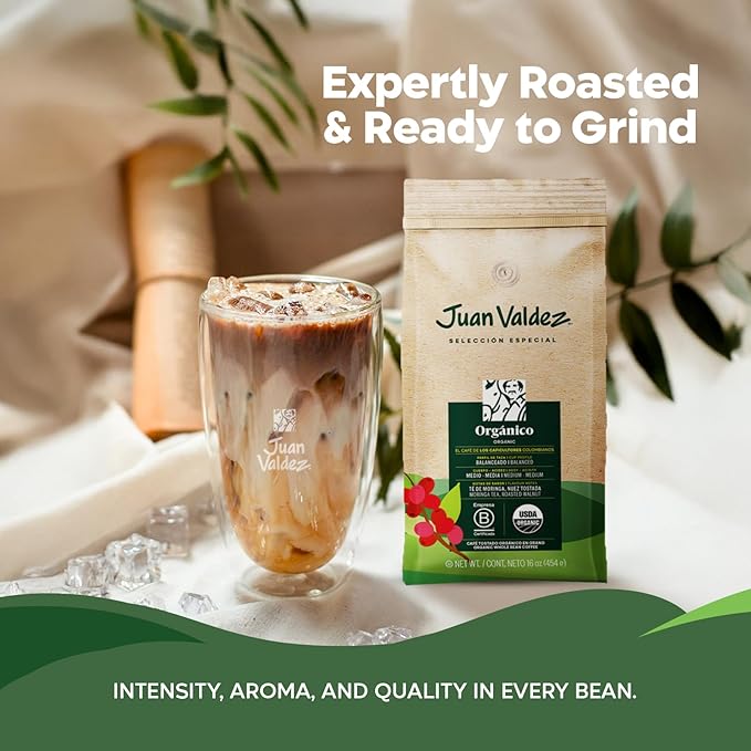 Juan Valdez Organic Whole Bean Coffee - Balanced Roast | 100% Colombian Arabica Beans | 100% Colombian Coffee - Balanced Profile with Moringa & Nutty Notes | Certified USDA Organic | 16 oz / 454 gr