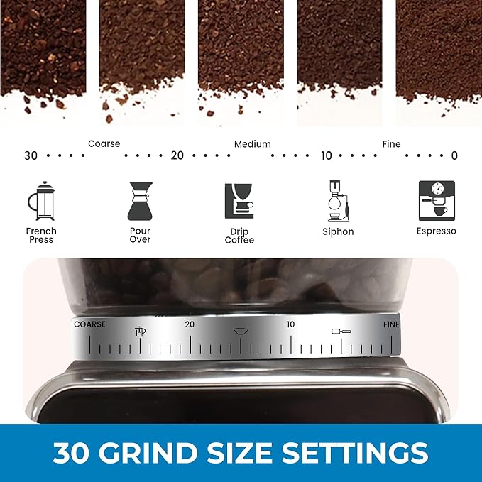 Kenmore Conical Burr Coffee Grinder - Electric Maquina de Moler Café for Espresso, French Press, Drip, Adjustable Grind Size, Bean Mill, Digital Control, Spice Grinding, Home Use