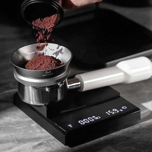 MUVNA 0.1g High Precision Digital Coffee Scale, 0.3g to 2kg Measuring Range Rechargeable Espresso Scale with Tare Function, LED Display (Black, ABS)