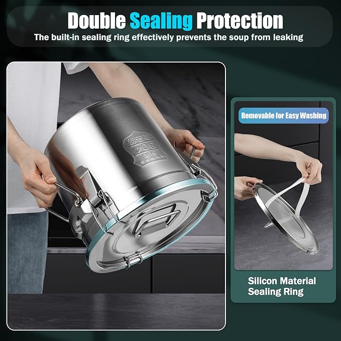 12L/2.64gal Stainless Steel Airtight Canister, Food Storage Canisters with Airtight Lid&Locking Clamp, Rice Container Cereal Grain Canisters, Storager Bucket for Flour, Coffee Bean, Sugar, Cookie