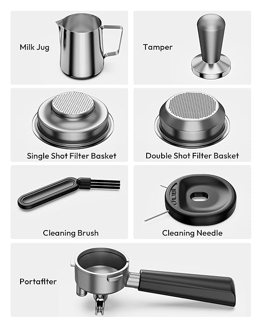 EUHOMY Espresso Machine with Grinder, 20 Bar Professional Espresso Coffee Maker for Home, with Milk Frother for Latte, Cappuccino & Barista-Style Drinks