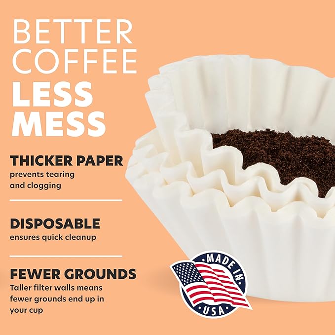 Tupkee Coffee Filters 8-12 Cups - 1400 Count, Basket Style, White Paper, Chlorine Free Coffee Filter, Made in the USA