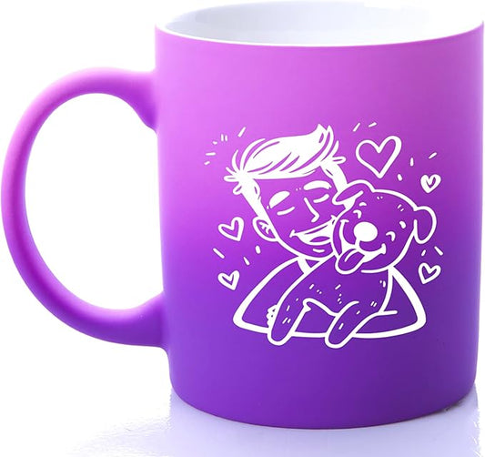 G MUGS Ceramic Coffee Tea Mug, Cute Boy & Dog Hug Design Mug (Solid Purple), Adorable Pet Lover Gift for Men Women,13oz Before Sunset Mug