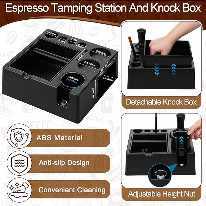 7Pcs 53mm Espresso Accessories Kit Espresso Tamping Station Spring Loaded Calibrated Tamper Tool and Dosing Funnel Set Coffee Distributor and Tamper Leveler Fits 53mm Machines